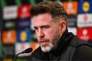 2 October 2024; Manager Stephen Bradley speaks to the media during a Shamrock Rovers press conference at Tallaght Stadium in Dublin Photo by Ben McShane/Sportsfile