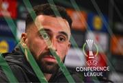 2 October 2024; (EDITORS NOTE: Image created using the multiple exposure function in camera) Roberto Lopes speaks to the media during a Shamrock Rovers press conference at Tallaght Stadium in Dublin Photo by Ben McShane/Sportsfile