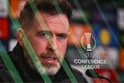 2 October 2024; (EDITORS NOTE: Image created using the multiple exposure function in camera) Manager Stephen Bradley speaks to the media during a Shamrock Rovers press conference at Tallaght Stadium in Dublin Photo by Ben McShane/Sportsfile