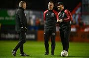 4 October 2024; Bohemians manager Alan Reynolds, left, Bohemians first team coach Derek Pender, centre, and Bohemians assistant manager Stephen O'Donnell before the Sports Direct Men’s FAI Cup semi-final match between Bohemians and Derry City at Dalymount Park in Dublin. Photo by Ben McShane/Sportsfile