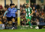 4 October 2024; Shane Griffin of Bray Wanderers in action against Adam Verdon of UCD during the SSE Airtricity Men's First Division match between UCD and Bray Wanderers at UCD Bowl in Belfield, Dublin. Photo by Thomas Flinkow/Sportsfile