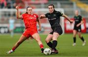 5 October 2024; Hannah Healy of Shelbourne in action against Niamh Farrelly of Peamount United during the SSE Airtricity Women's Premier Division match between Shelbourne and Peamount United at Tolka Park in Dublin. Photo by Thomas Flinkow/Sportsfile