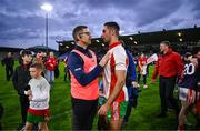5 October 2024; Cuala manager Austin O'Malley with James McCarthy of Ballymun Kickhams after the Dublin County Senior Club Football Championship semi-final match between Ballymun Kickhams and Cuala at Parnell Park in Dublin. Photo by Ben McShane/Sportsfile