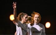 5 October 2024; Kellie Brennan of Athlone Town, left, celebrates with Kate Slevin after scoring their side's second goal during the SSE Airtricity Women's Premier Division match between Athlone Town and Bohemians at Athlone Town Stadium in Westmeath. Photo by Sam Barnes/Sportsfile