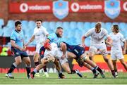 5 October 2024; Mike Lowry of Ulster is tackled by Cameron Hanekom of Vodacom Bulls during the United Rugby Championship match between Vodacom Bulls and Ulster at Loftus Versfeld Stadium in Pretoria, South Africa. Photo by Shaun Roy/Sportsfile
