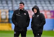 6 October 2024; Drogheda United manager Kevin Doherty, left, and Wexford manager James Keddy before the Sports Direct Men’s FAI Cup semi-final match between Drogheda United and Wexford at Weavers Park in Drogheda, Louth. Photo by Ben McShane/Sportsfile