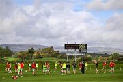 6 October 2024; The Ballinamore Sean O'Heslins team warm up before the Leitrim County Senior Club Football Championship final match between Ballinamore Sean O'Heslins and Mohill at Ballinamore Sean O'Heslins GAA Club in Leitrim. Photo by Sam Barnes/Sportsfile