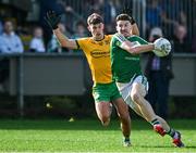 6 October 2024; Shane Quinn of Mohill in action against Paul Moran of Ballinamore Sean O'Heslins during the Leitrim County Senior Club Football Championship final match between Ballinamore Sean O'Heslins and Mohill at Ballinamore Sean O'Heslins GAA Club in Leitrim. Photo by Sam Barnes/Sportsfile
