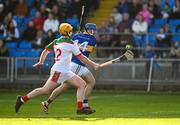 6 October 2024; Stephen Maher of Clough-Ballycolla scores his side's second goal past John Purcell of Rathdowney-Errill during the Laois County Senior Club Hurling Championship final match between Clough-Ballycolla and Rathdowney-Errill at Laois Hire O'Moore Park in Portlaoise, Laois. Photo by Brendan Moran/Sportsfile