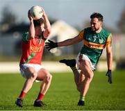 6 October 2024; Conor Crowley of Palatine in action against Eric Molloy of Rathvilly during the Carlow County Senior Football Championship final match between Rathvilly and Palatine at Netwatch Cullen Park in Carlow. Photo by Tom Beary/Sportsfile