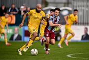 6 October 2024; Ethan Boyle of Wexford in action against Darragh Markey of Drogheda United during the Sports Direct Men’s FAI Cup semi-final match between Drogheda United and Wexford at Weavers Park in Drogheda, Louth. Photo by Ben McShane/Sportsfile