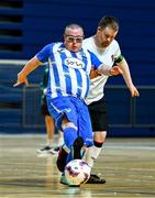 6 October 2024; Daniel O'Reilly of Finn Harps in action against Jamie Linden of Dundalk during the FAI League of Ireland Down Syndrome Festival at the National Indoor Arena Futsal Courts in Dublin. Photo by Shauna Clinton/Sportsfile