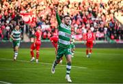 6 October 2024; Jack Byrne of Shamrock Rovers celebrates after scoring his side's first goal during the SSE Airtricity Men's Premier Division match between Shamrock Rovers and Shelbourne at Tallaght Stadium in Dublin. Photo by Seb Daly/Sportsfile
