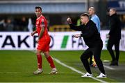 6 October 2024; Shelbourne manager Damien Duff issues instructions to John O'Sullivan during the SSE Airtricity Men's Premier Division match between Shamrock Rovers and Shelbourne at Tallaght Stadium in Dublin. Photo by Seb Daly/Sportsfile