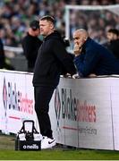 6 October 2024; Shelbourne manager Damien Duff, left, and assistant manager Joey O'Brien during the SSE Airtricity Men's Premier Division match between Shamrock Rovers and Shelbourne at Tallaght Stadium in Dublin. Photo by Seb Daly/Sportsfile