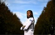 7 October 2024; Irish Olympic athlete and P&G Ambassador Rhasidat Adeleke poses for a portrait at the National Indoor Arena on the Sport Ireland Campus in Dublin. Rhasidat hosted an intimate training session today giving guests an insight into what her day-to-day training involves. Photo by Sam Barnes/Sportsfile