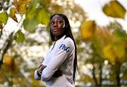 7 October 2024; Irish Olympic athlete and P&G Ambassador Rhasidat Adeleke poses for a portrait at the National Indoor Arena on the Sport Ireland Campus in Dublin. Rhasidat hosted an intimate training session today giving guests an insight into what her day-to-day training involves. Photo by Sam Barnes/Sportsfile