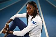 7 October 2024; Irish Olympic athlete and P&G Ambassador Rhasidat Adeleke poses for a portrait at the National Indoor Arena on the Sport Ireland Campus in Dublin. Rhasidat hosted an intimate training session today giving guests an insight into what her day-to-day training involves. Photo by Sam Barnes/Sportsfile