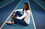 7 October 2024; Irish Olympic athlete and P&G Ambassador Rhasidat Adeleke poses for a portrait at the National Indoor Arena on the Sport Ireland Campus in Dublin. Rhasidat hosted an intimate training session today giving guests an insight into what her day-to-day training involves. Photo by Sam Barnes/Sportsfile