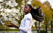 7 October 2024; Irish Olympic athlete and P&G Ambassador Rhasidat Adeleke poses for a portrait at the National Indoor Arena on the Sport Ireland Campus in Dublin. Rhasidat hosted an intimate training session today giving guests an insight into what her day-to-day training involves. Photo by Sam Barnes/Sportsfile