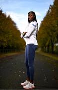 7 October 2024; Irish Olympic athlete and P&G Ambassador Rhasidat Adeleke poses for a portrait at the National Indoor Arena on the Sport Ireland Campus in Dublin. Rhasidat hosted an intimate training session today giving guests an insight into what her day-to-day training involves. Photo by Sam Barnes/Sportsfile