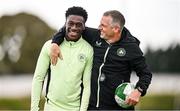 7 October 2024; Manager Jim Crawford, right, and James Abankwah during a Republic of Ireland Under 21 training session at the FAI National Training Centre in Dublin. Photo by Ramsey Cardy/Sportsfile