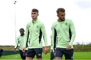 7 October 2024; Sam Curtis, right, and Mason Melia during a Republic of Ireland Under 21 training session at the FAI National Training Centre in Dublin. Photo by Ramsey Cardy/Sportsfile