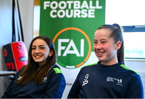 7 October 2024; Ella Kelly, left, and Ellie Ivers during the FAI/ Fingal Girls' TY Course at TUD in Blanchardstown, Dublin. Photo by Shauna Clinton/Sportsfile