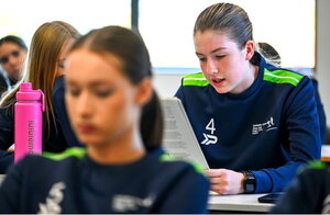 7 October 2024; Orlaith Maguire reads aloud during the FAI/ Fingal Girls' TY Course at TUD in Blanchardstown, Dublin. Photo by Shauna Clinton/Sportsfile