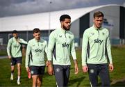 7 October 2024; Andrew Omobamidele and Nathan Collins, right, during a Republic of Ireland training session at the FAI National Training Centre in Abbotstown, Dublin. Photo by Stephen McCarthy/Sportsfile