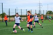 7 October 2024; Ellie Ivers, left, in against against Orlaith Maguire during the FAI/ Fingal Girls' TY Course at TUD in Blanchardstown, Dublin. Photo by Shauna Clinton/Sportsfile