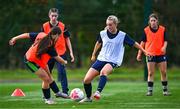 7 October 2024; Lauryn Byrne, right, in against against Abigial Quinn during the FAI/ Fingal Girls' TY Course at TUD in Blanchardstown, Dublin. Photo by Shauna Clinton/Sportsfile