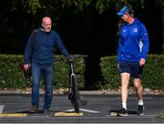 7 October 2024; Head coach Leo Cullen speaking with UCD lecturer Paul Rouse on the way to Leinster rugby squad training session at UCD in Dublin. Photo by Piaras Ó Mídheach/Sportsfile