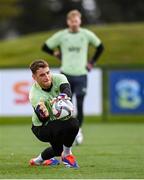 7 October 2024; Goalkeeper Mark Travers during a Republic of Ireland training session at the FAI National Training Centre in Abbotstown, Dublin. Photo by Stephen McCarthy/Sportsfile