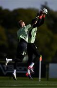 7 October 2024; Goalkeepers Caoimhin Kelleher, left, and Mark Travers during a Republic of Ireland training session at the FAI National Training Centre in Abbotstown, Dublin. Photo by Stephen McCarthy/Sportsfile