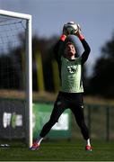 7 October 2024; Goalkeeper Mark Travers during a Republic of Ireland training session at the FAI National Training Centre in Abbotstown, Dublin. Photo by Stephen McCarthy/Sportsfile
