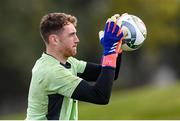7 October 2024; Goalkeeper Mark Travers during a Republic of Ireland training session at the FAI National Training Centre in Abbotstown, Dublin. Photo by Stephen McCarthy/Sportsfile