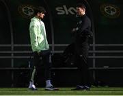 7 October 2024; Troy Parrott and assistant coach Paddy McCarthy during a Republic of Ireland training session at the FAI National Training Centre in Abbotstown, Dublin. Photo by Stephen McCarthy/Sportsfile