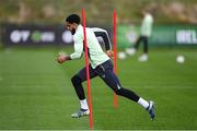 8 October 2024; Andrew Omobamidele during a Republic of Ireland training session at the FAI National Training Centre in Abbotstown, Dublin. Photo by Stephen McCarthy/Sportsfile