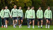 8 October 2024; Republic of Ireland players, from left, Troy Parrott, Dara O'Shea, Liam Scales, Jamie McGrath, Mikey Johnston, Robbie Brady, Josh Cullen and Sammie Szmodics during a Republic of Ireland training session at the FAI National Training Centre in Abbotstown, Dublin. Photo by Stephen McCarthy/Sportsfile
