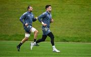 8 October 2024; Conor Murray, right, and Tadhg Beirne during Munster rugby squad training at University of Limerick in Limerick. Photo by Brendan Moran/Sportsfile