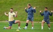 8 October 2024; Munster players, from left, Alex Nankivell, Craig Casey and Tony Butler during rugby squad training at University of Limerick in Limerick. Photo by Brendan Moran/Sportsfile