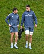 8 October 2024; Calvin Nash, left, and Fineen Wycherley arrive for Munster rugby squad training at University of Limerick in Limerick. Photo by Brendan Moran/Sportsfile