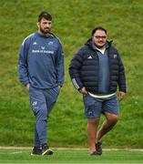 8 October 2024; Jean Kleyn, left, and Roman Salanoa arrive for Munster rugby squad training at University of Limerick in Limerick. Photo by Brendan Moran/Sportsfile