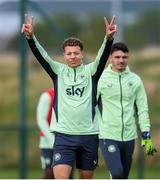 8 October 2024; Kasey McAteer, left, during a Republic of Ireland training session at the FAI National Training Centre in Abbotstown, Dublin. Photo by Stephen McCarthy/Sportsfile