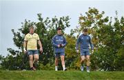 8 October 2024; Munster players, from left, John Ryan, Billy Burns and Jack Crowley arrive for rugby squad training at University of Limerick in Limerick. Photo by Brendan Moran/Sportsfile