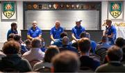 8 October 2024; OLSC President Alan Mooney, left, in conversation with Leinster coaches, from left to right, Robin McBryde, Jacques Nienaber, Tyler Bleyendaal and Leo Cullen, during a Leinster Rugby Supporters Q&A at Bective Rangers RFC in Dublin. Photo by Ramsey Cardy/Sportsfile