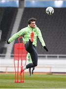 9 October 2024; Troy Parrott during a Republic of Ireland training session at the Helsinki Olympic Stadium in Helsinki, Finland. Photo by Stephen McCarthy/Sportsfile