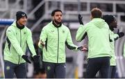 9 October 2024; Players, from left, Adam Idah, Andrew Omobamidele, Kasey McAteer and Festy Ebosele during a Republic of Ireland training session at the Helsinki Olympic Stadium in Helsinki, Finland. Photo by Stephen McCarthy/Sportsfile