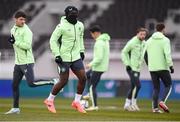 9 October 2024; Festy Ebosele during a Republic of Ireland training session at the Helsinki Olympic Stadium in Helsinki, Finland. Photo by Stephen McCarthy/Sportsfile